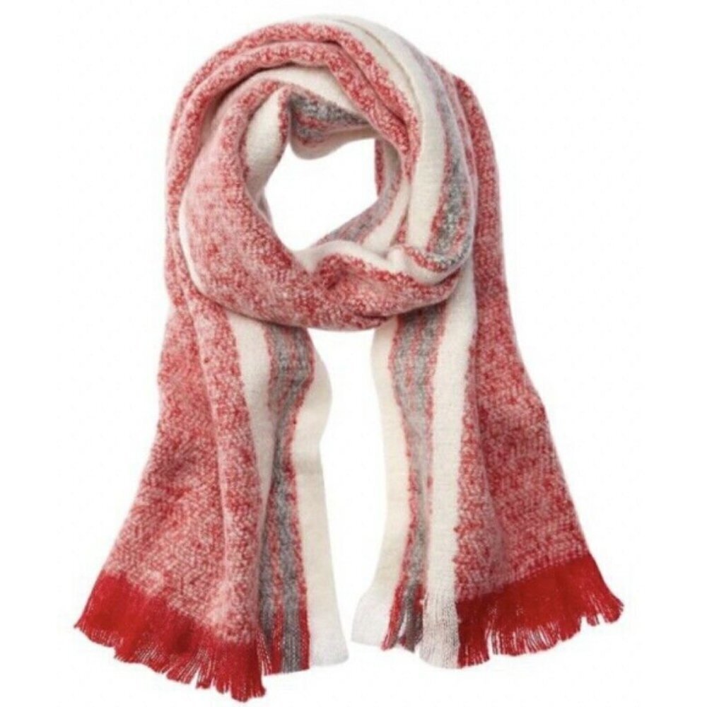 Free People Brushed Racer-Stripe Blanket Scarf, Red Combo
